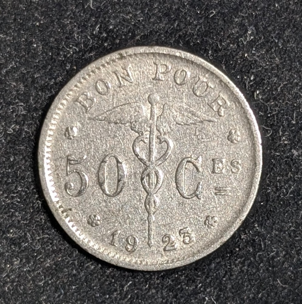 1925 Belgium 50 Centimes Circulated KM# 87