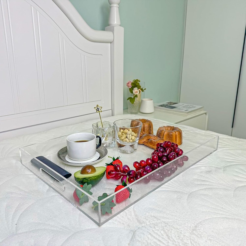 Clear Rectangular 14x20 Inches Acrylic Ottoman Tray Decorative Serving Tray