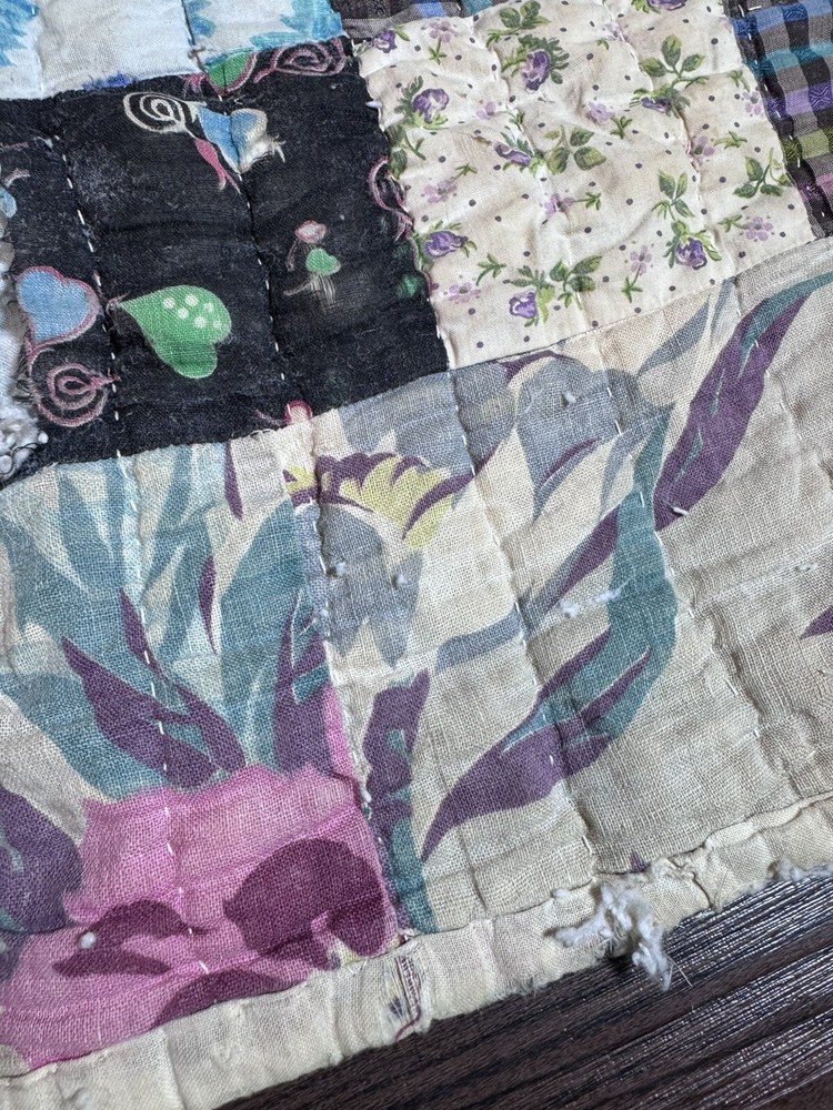 Vintage Hand Stitched Patchwork Quilt 81”x68” Fun Fabric Flawed Signed 60’s