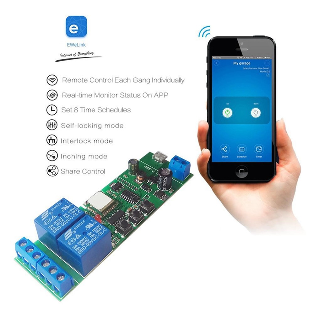 EWelink WiFi Inching Relay Momentary Self-Locking Interlock Switch Module ST-DC2