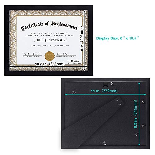 Document Frame Certificate Frames Made of Solid Wood High 8.5x11 Black