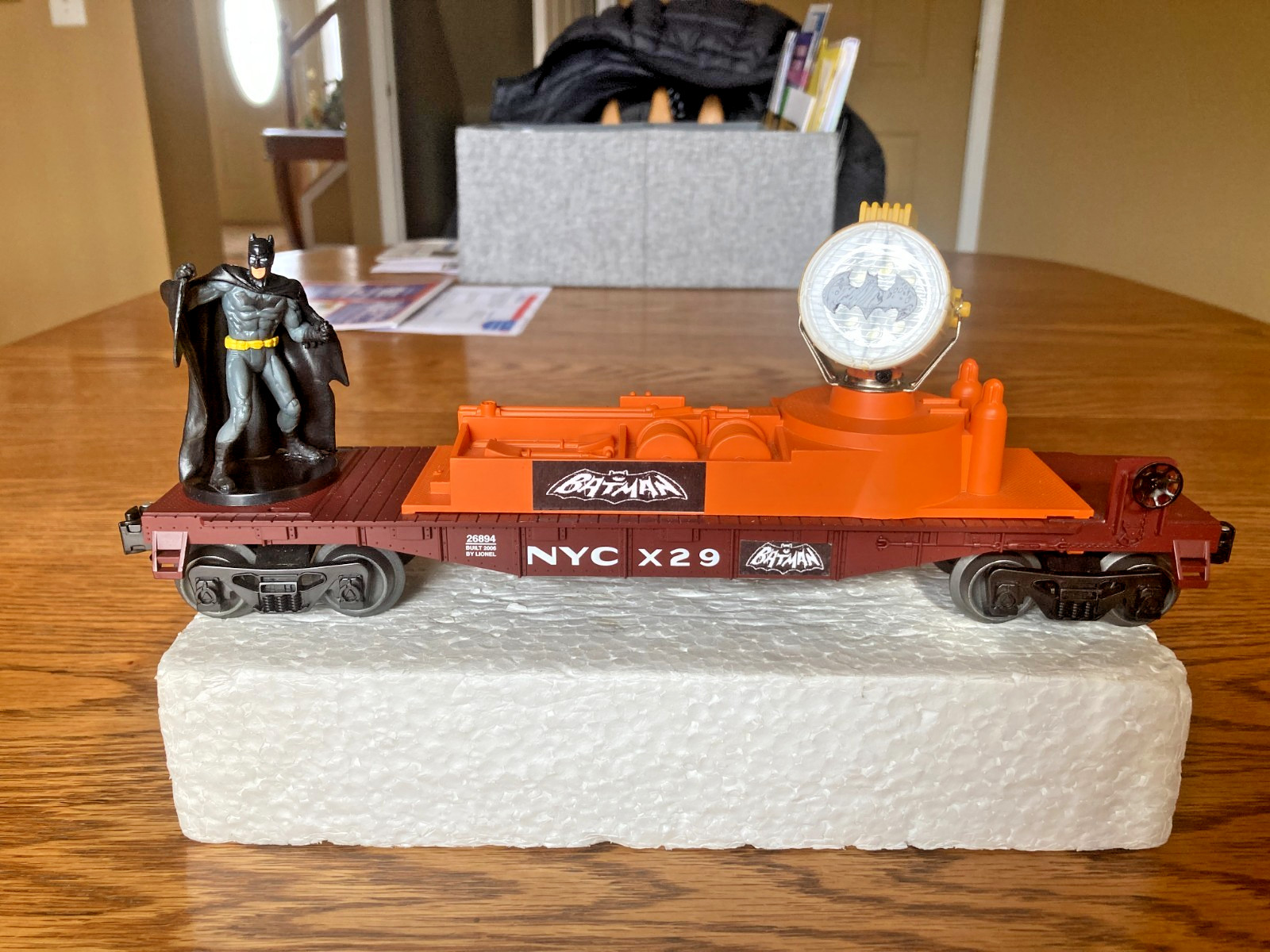Lionel Customized SearchLight Car with Batman and Bat Signal
