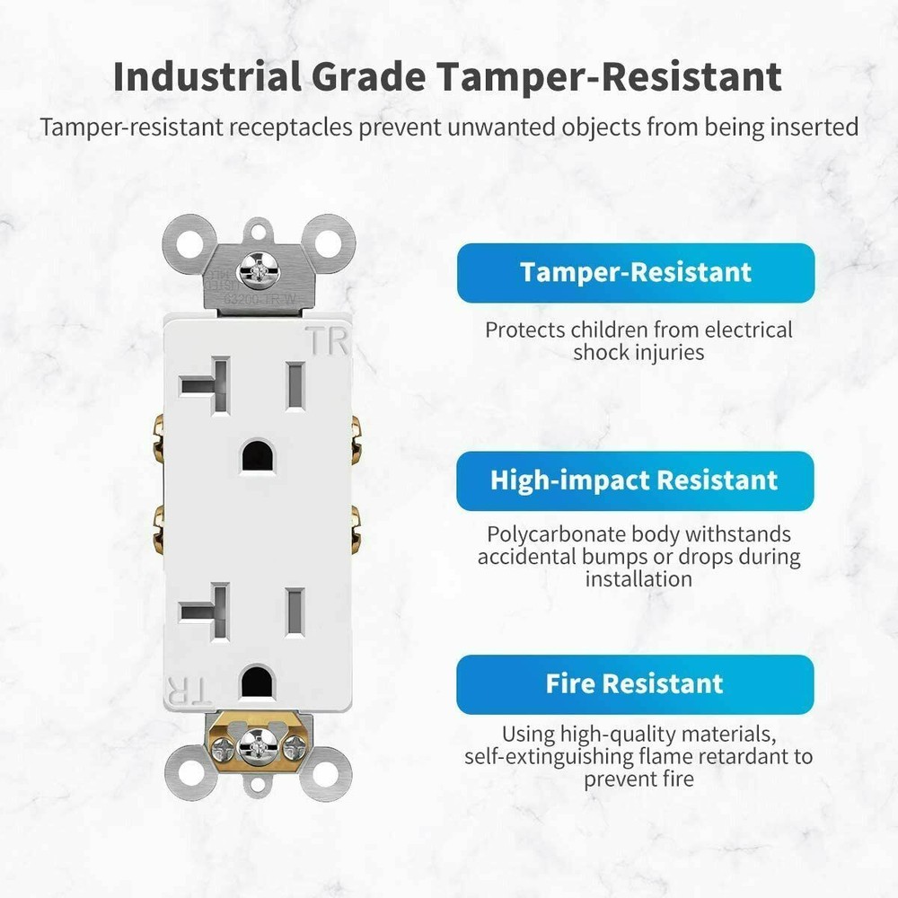 50 Pack Outlet Socket Decora Duplex Receptacle 20 Amp 125 Volt Grounding