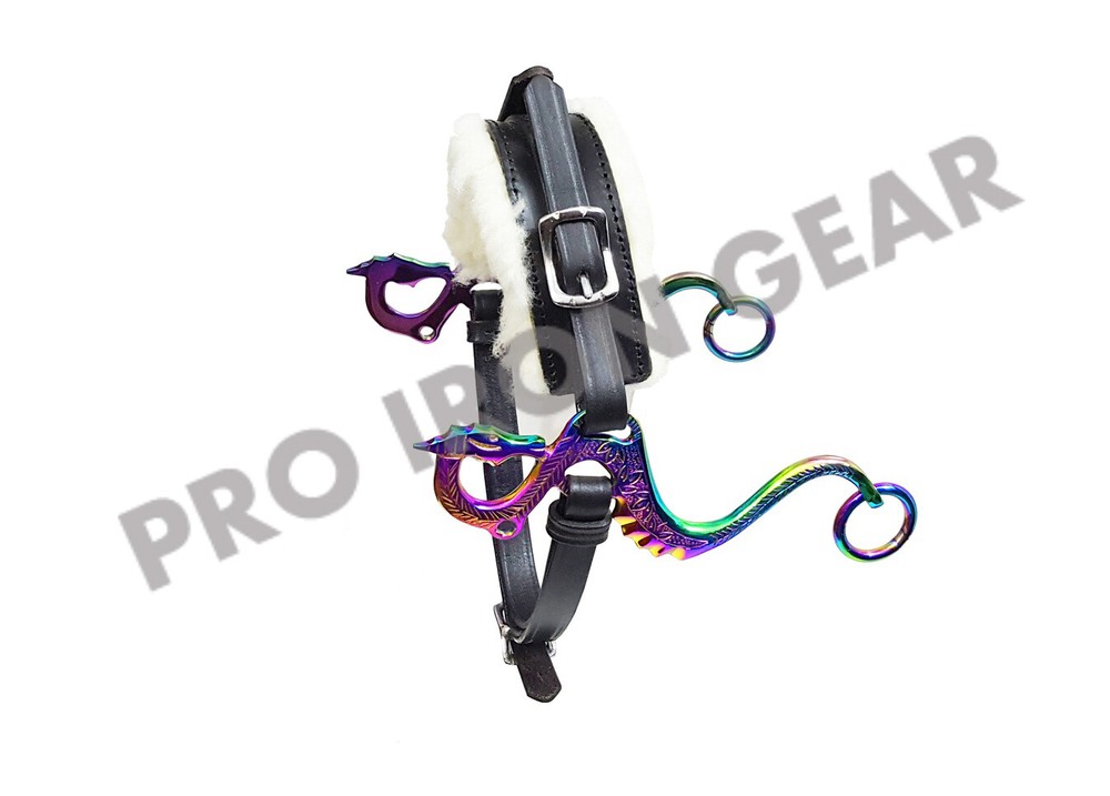 RAINBOW DRAGON Hackamore Bitless Horse Bit English Western  Leather (BLACK)