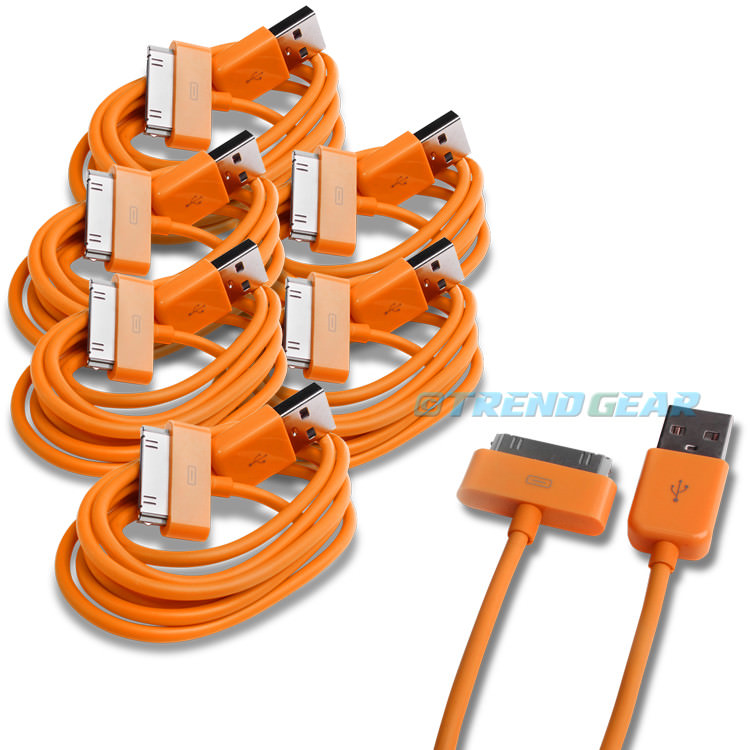 6X 10FT 30-PIN USB SYNC DATA POWER CHARGER ORANGE CABLE IPHONE IPOD TOUCH IPAD