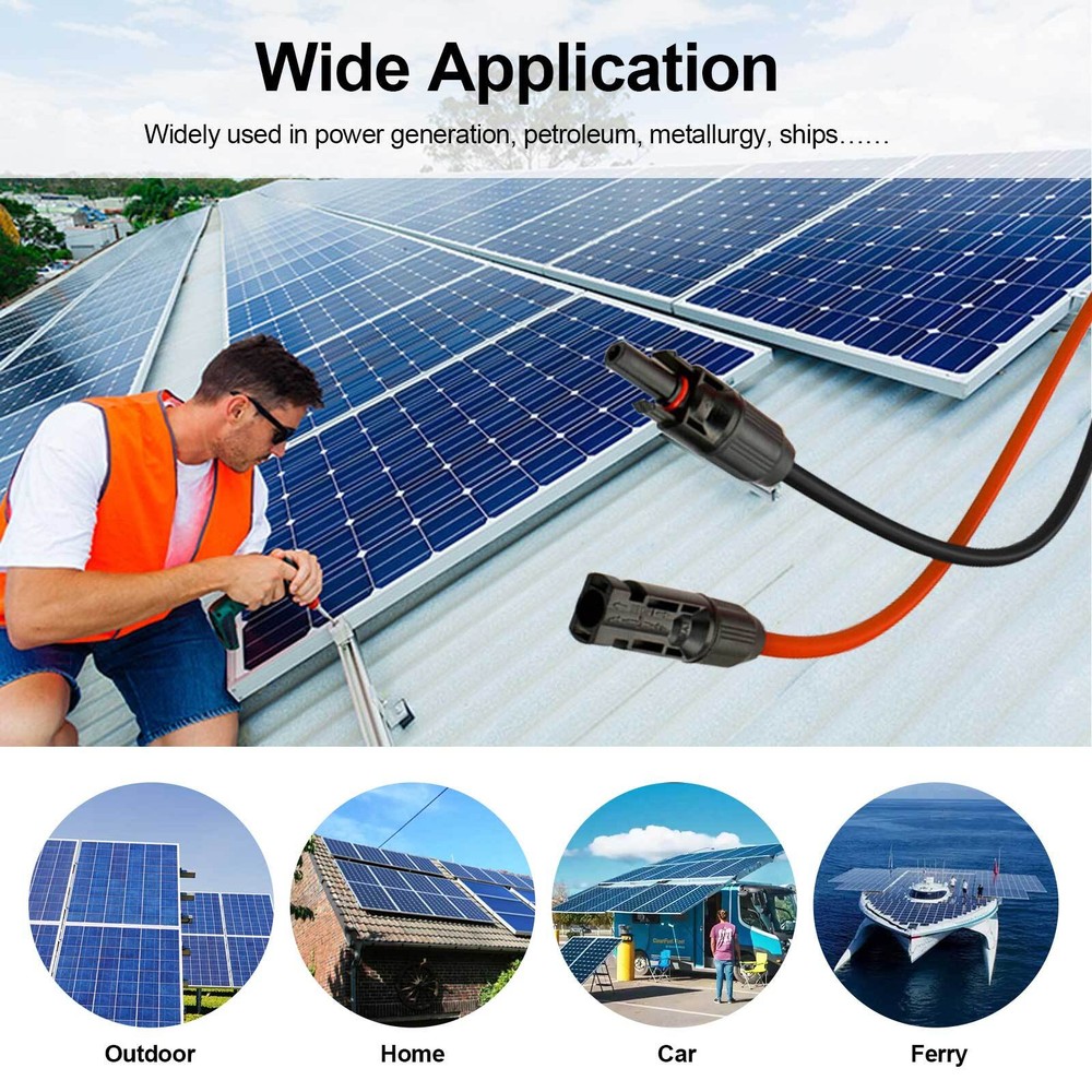 1 Pair Black+Red Solar Panel Extension Wire Solar Connector 10 AWG Gauge Cable