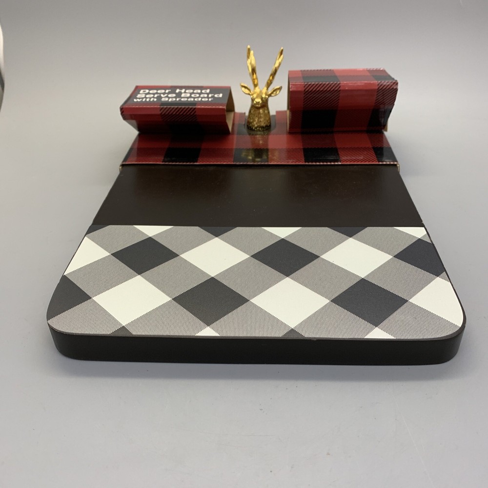 Thirstystone Deer Head Board Buffalo Plaid Foot Pattern Cheese Board No Speader