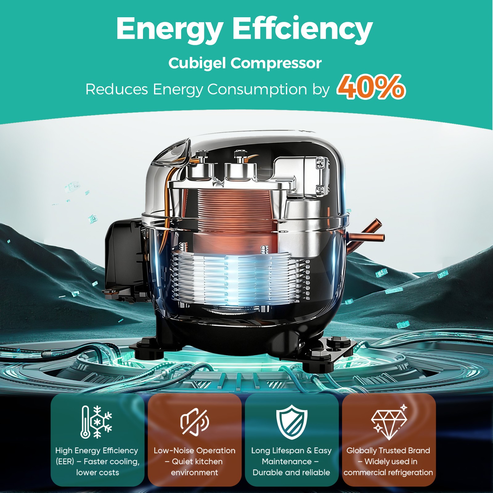 54" Commercial Refrigerator 49 Cu.Ft 4-Door 32–37℉ Air Cooling 6 Shelves, R290