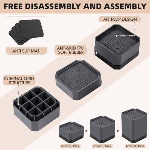 Furniture Risers Bed Risers - Rectangular three layers 4.3inches Grey