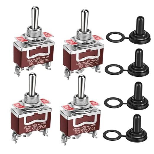 4pcs Waterproof Momentary Toggle Switch 20A-12VCC/10A  ON-OFF-ON Momentary