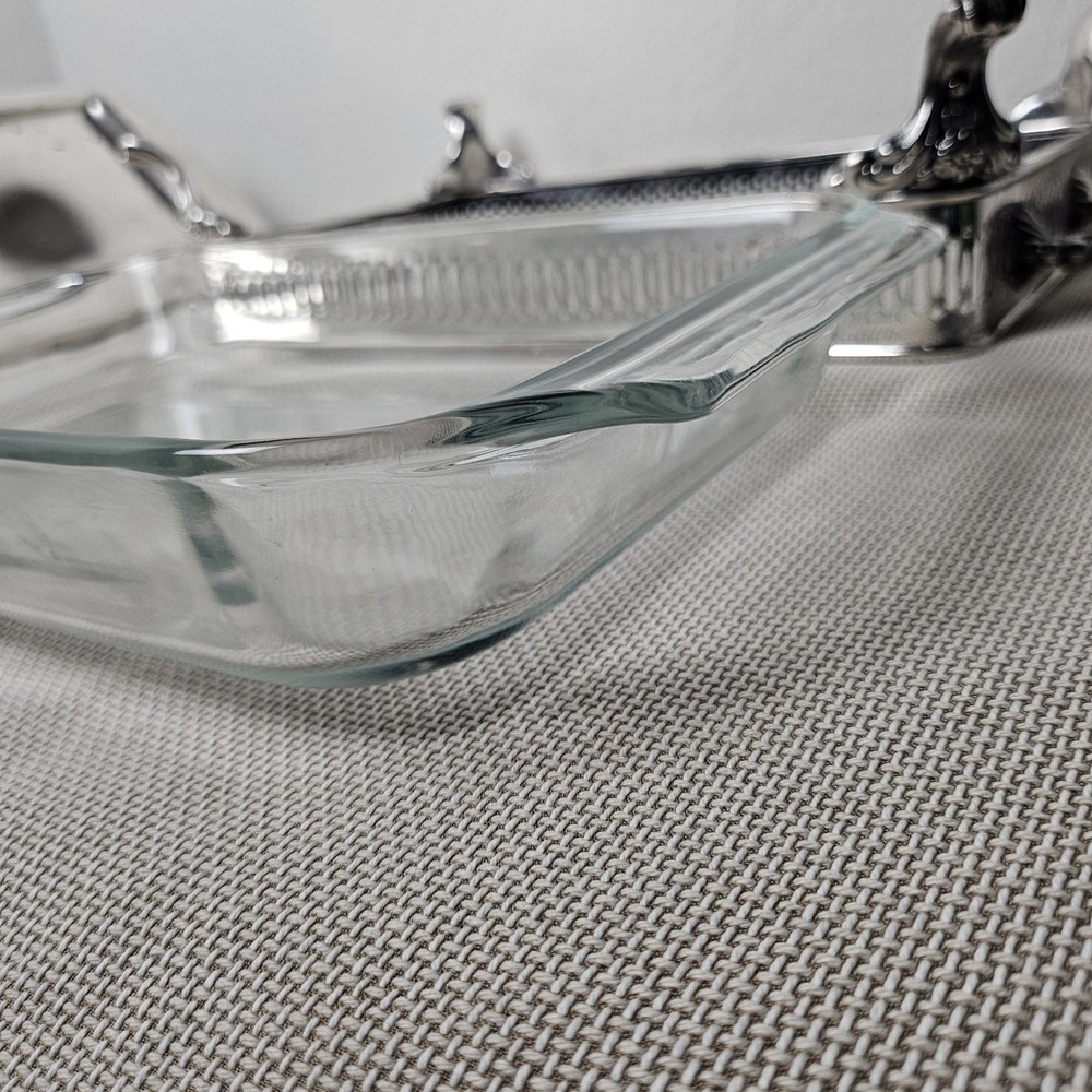 Vintage Oneida Silver Plated Pyrex Casserole Dish Holder Footed Serving Stand