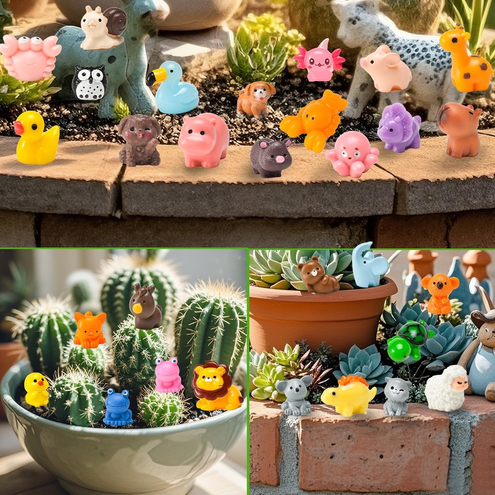 50 Pcs Mini Resin Animal Tiny Animals Figurines Bulk Multicolored
