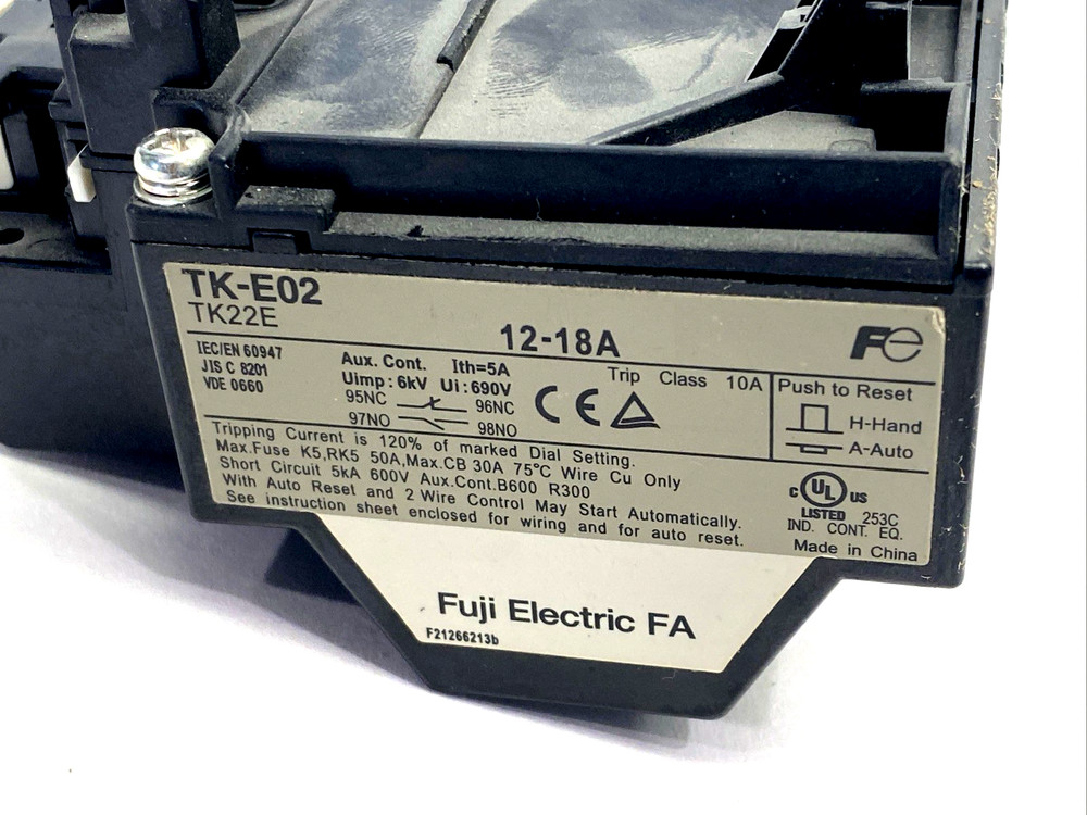 Fuji Electric TK-E02-12-18 Thermal Overload Relay TK22E 12-18A, TK-E02