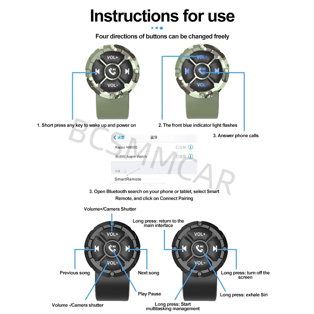 Bluetooth Wireless Remote Button Media Controller For Motorcycle Handlebar Mount
