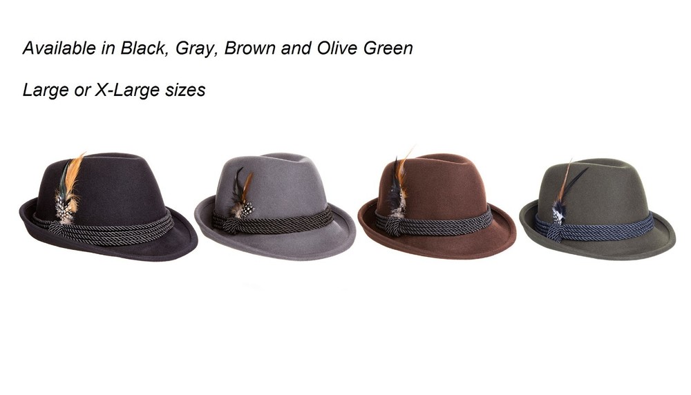 Oktoberfest Alpine Fedora Hat - Black Wool - Nice, High Quality - Size Large