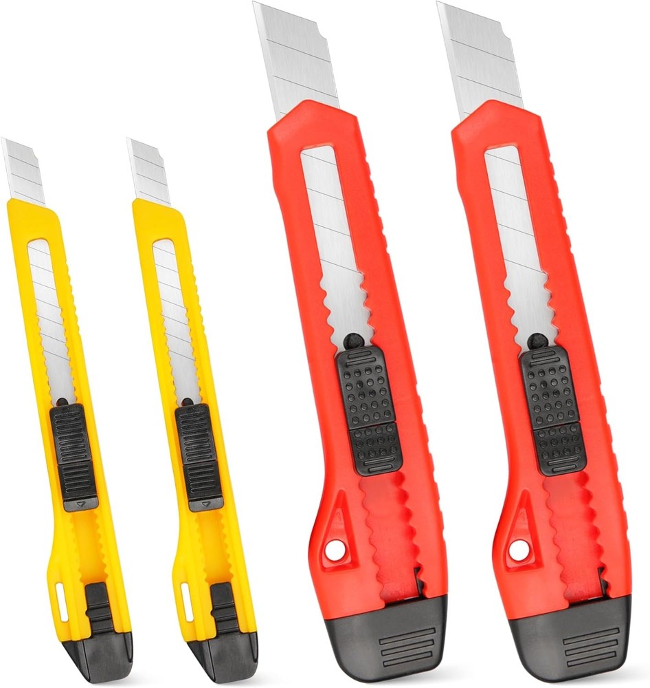 Utility Knife Box Cutter Razor Auto-lock 4-Pack Set, Retractable Box Cutter