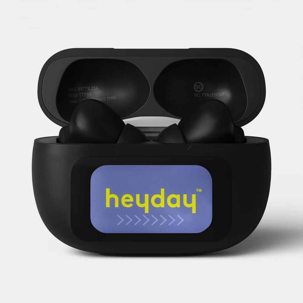 True Wireless Active Noise Cancelling Earbuds with Screen Black - heyday