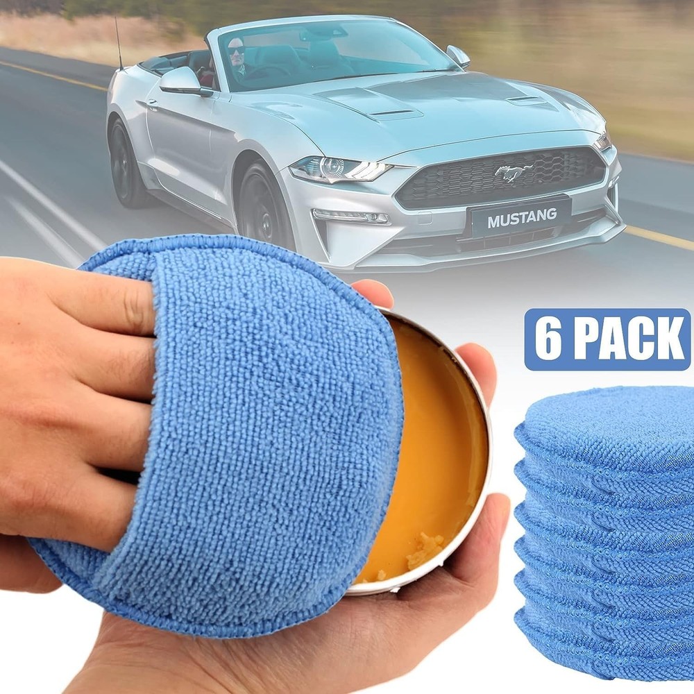 Six-pack microfiber car wax applicator pads.