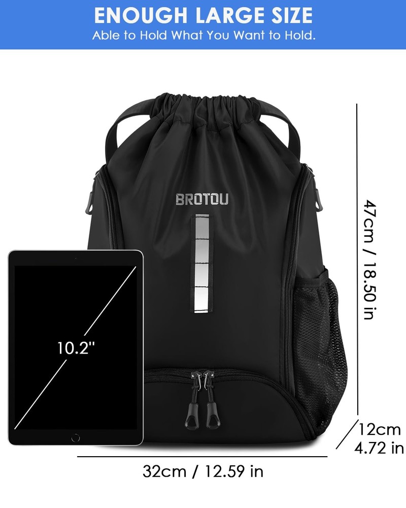 Soccer Drawstring Backpack with Ball and Shoe Compartment