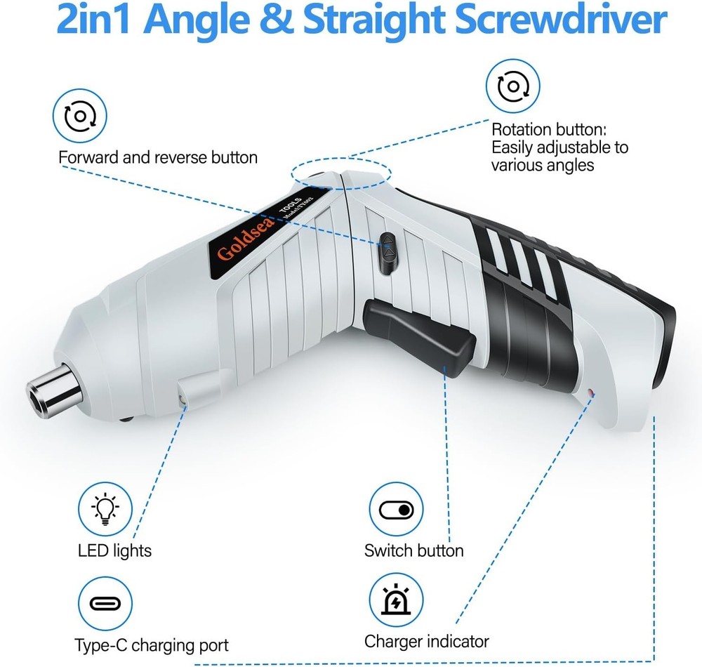 Cordless Electric Screwdriver 4.2V with Adjustable Handle & 10 Magnetic Bits