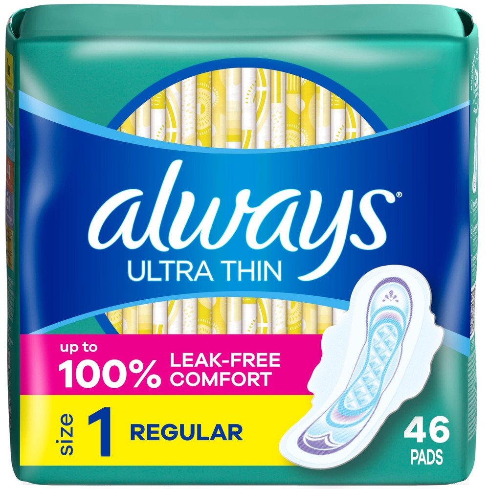 Ultra Thin Pads with Wings, Size 1, Regular, 46 Count