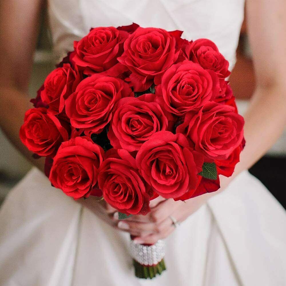 20× Red Silk Roses Artificial Flowers Realistic Bouquet Romantic Gift Home Decor