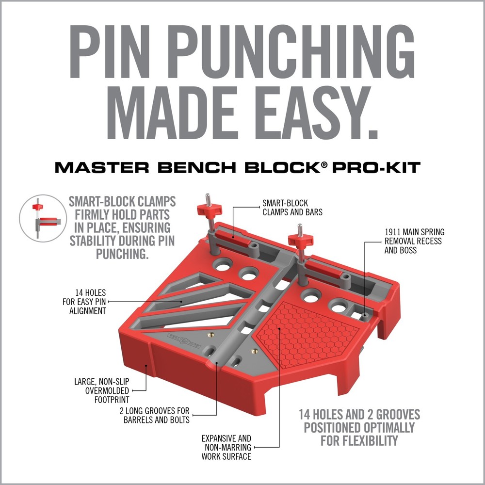 Real Avid Master Bench Block Pro-Kit - Roll Pin & Standard Punch Set + Hammer