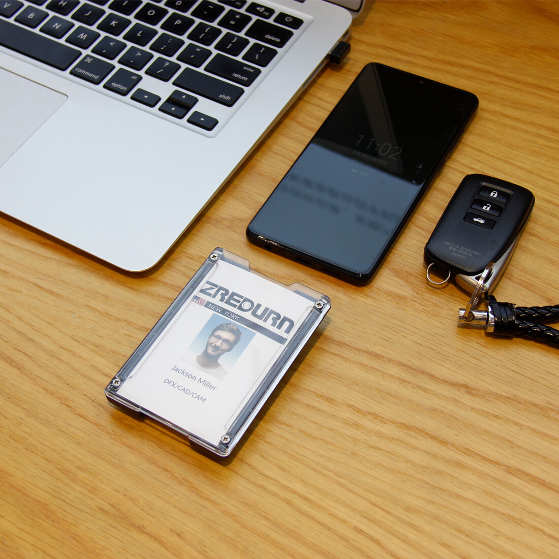 ID Badge Holder with Reel Clip 4 Card Slot Heavy Duty Wallet Vertical Case