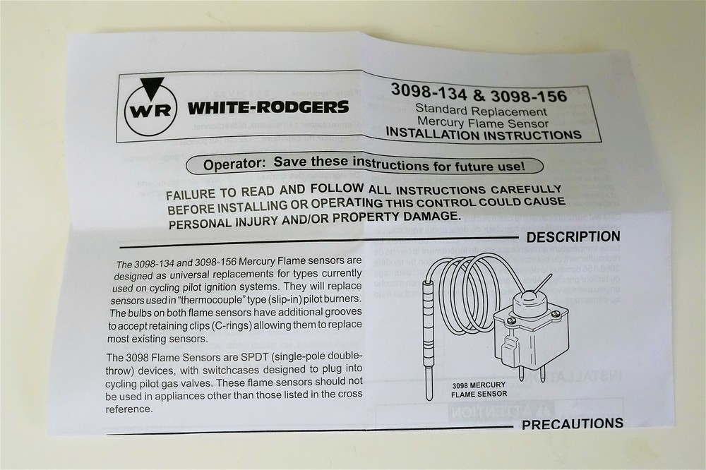 3098-134 Genuine White Rodgers Pilot Mercury Flame Sensor
