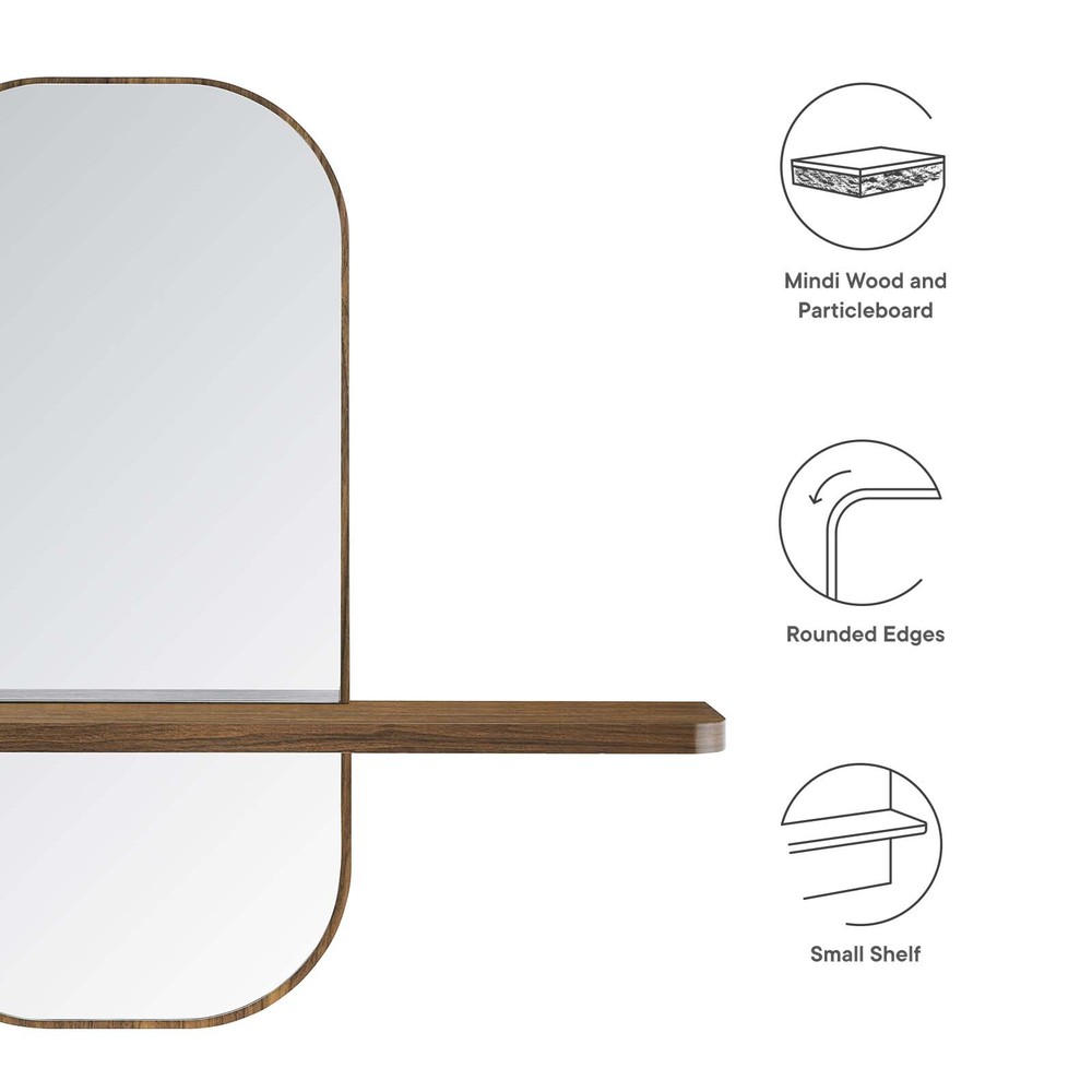 Modway Solstice Hanging Wall Wood Grain Rectangular Mirror in Walnut With Shelf