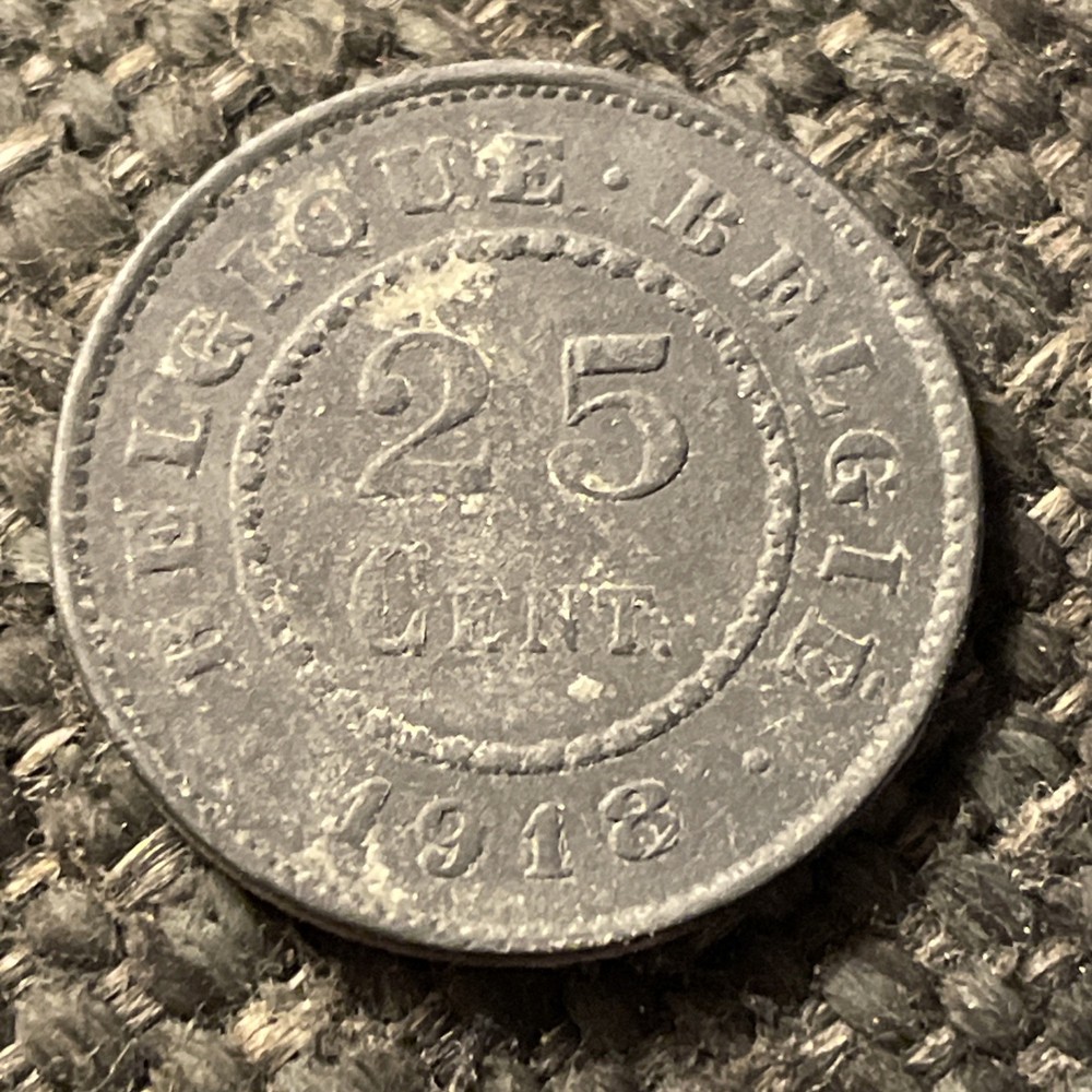 1918 Belgium 25 Centimes Coin