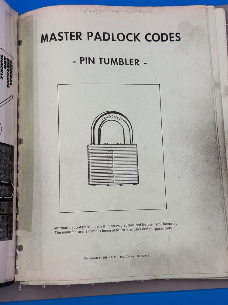 HPC MASTER PADLOCK CODES CATALOG