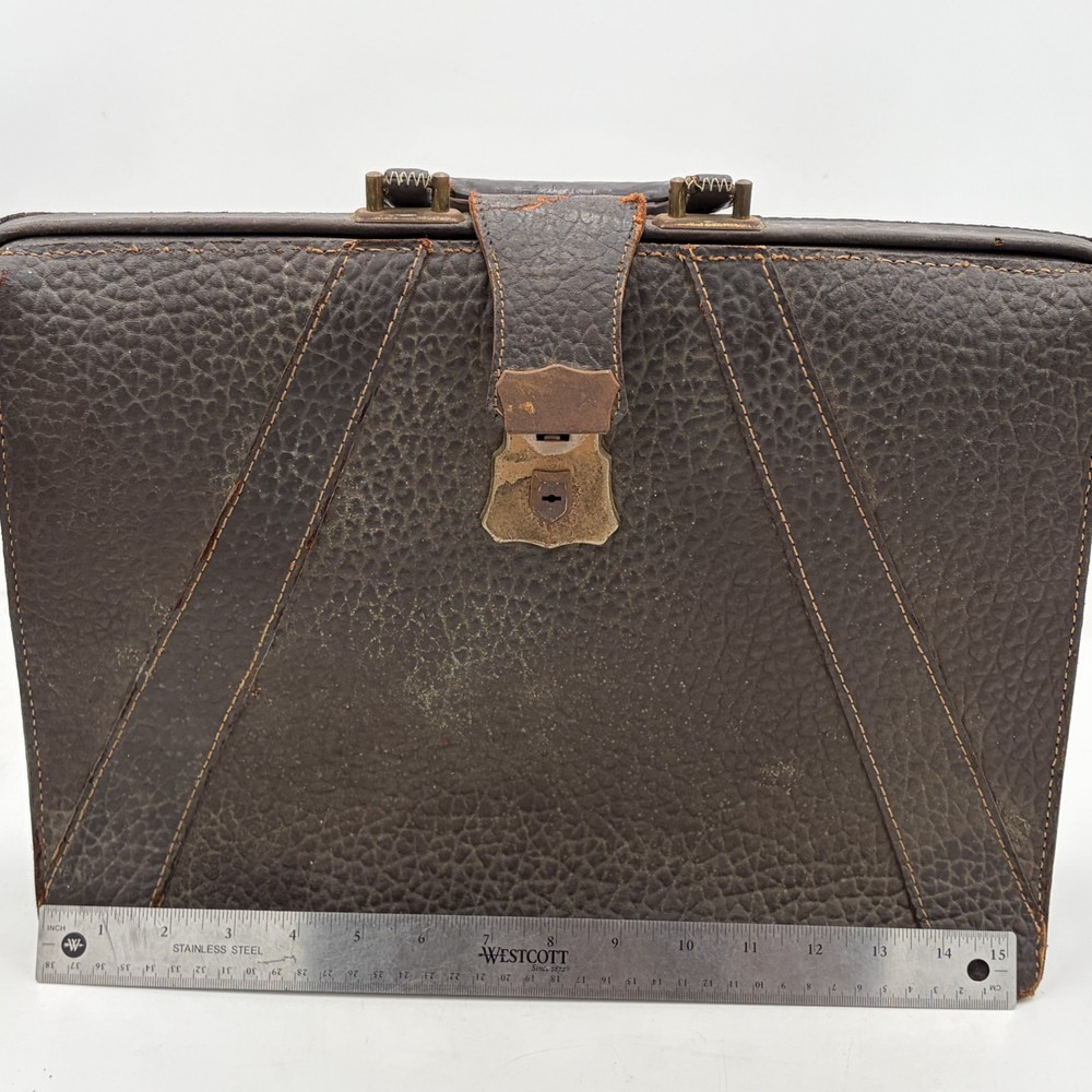 VTG WW2 ERA Case National Briefcase MFG. Co Pebble Leather Deep Buff Cowhide