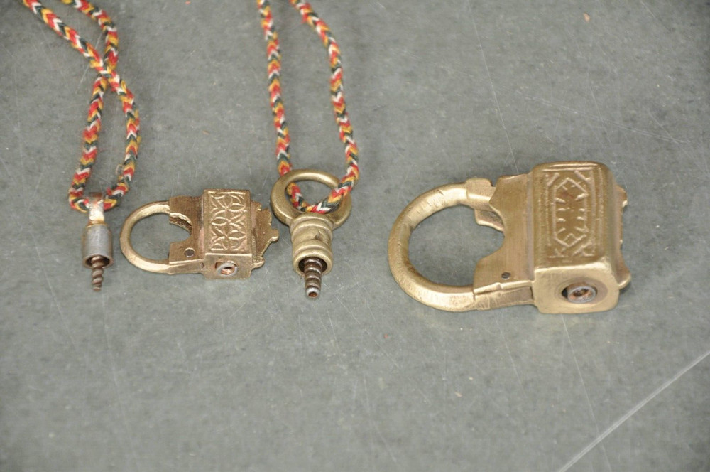 2 Pc Vintage Brass Engraved Handcrafted Different Shape Screw Padlocks