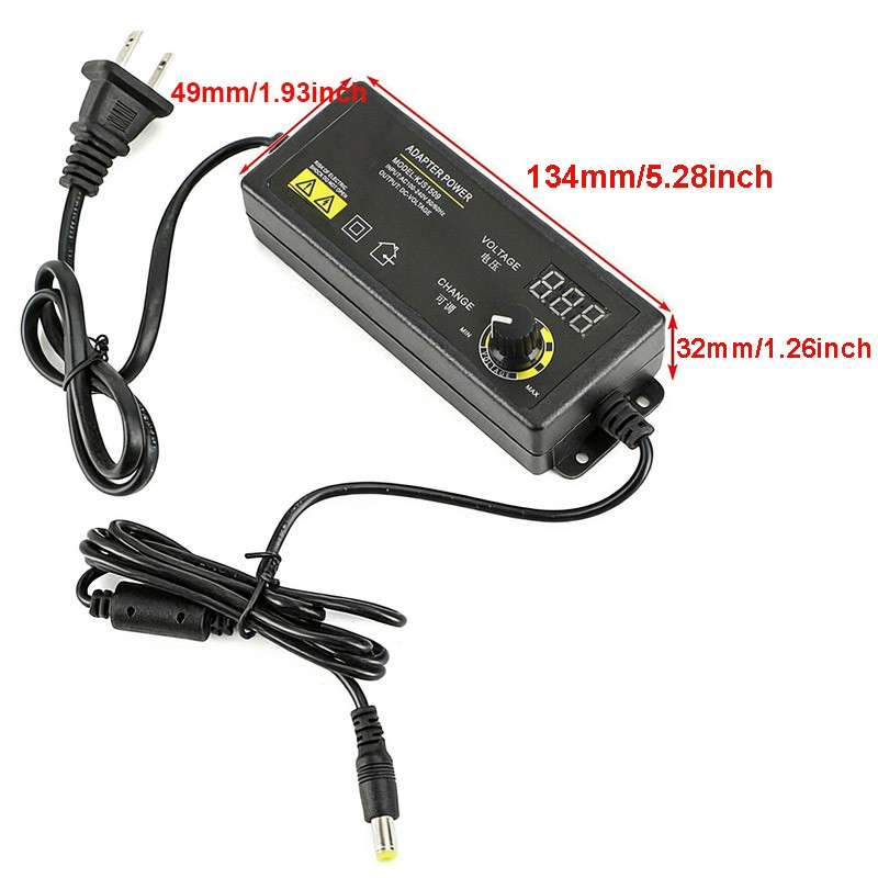 3V-24V 2.5A 60W Adjustable DC Power Supply Adapter Control Volt Display 8 Plugs