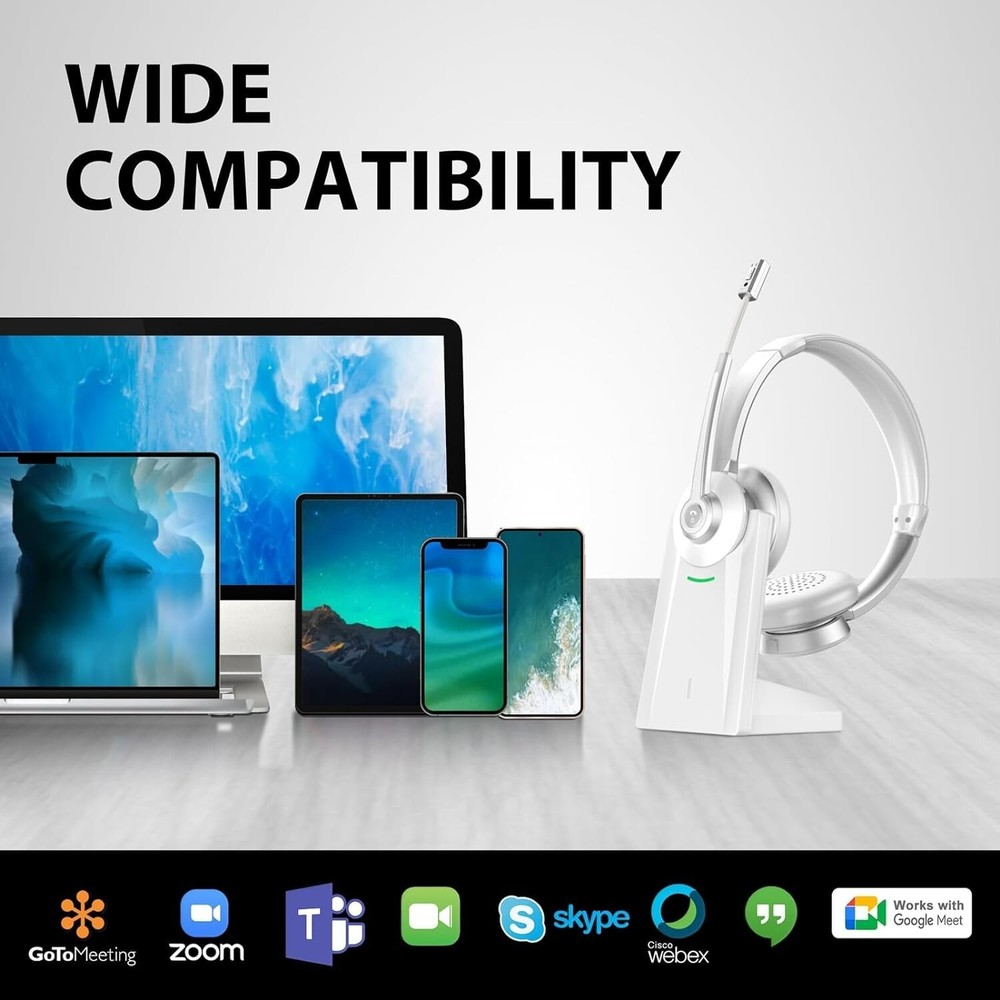 Wireless Headset, Bluetooth Headset V5.1 QCC, Wireless Headset with Microphone f