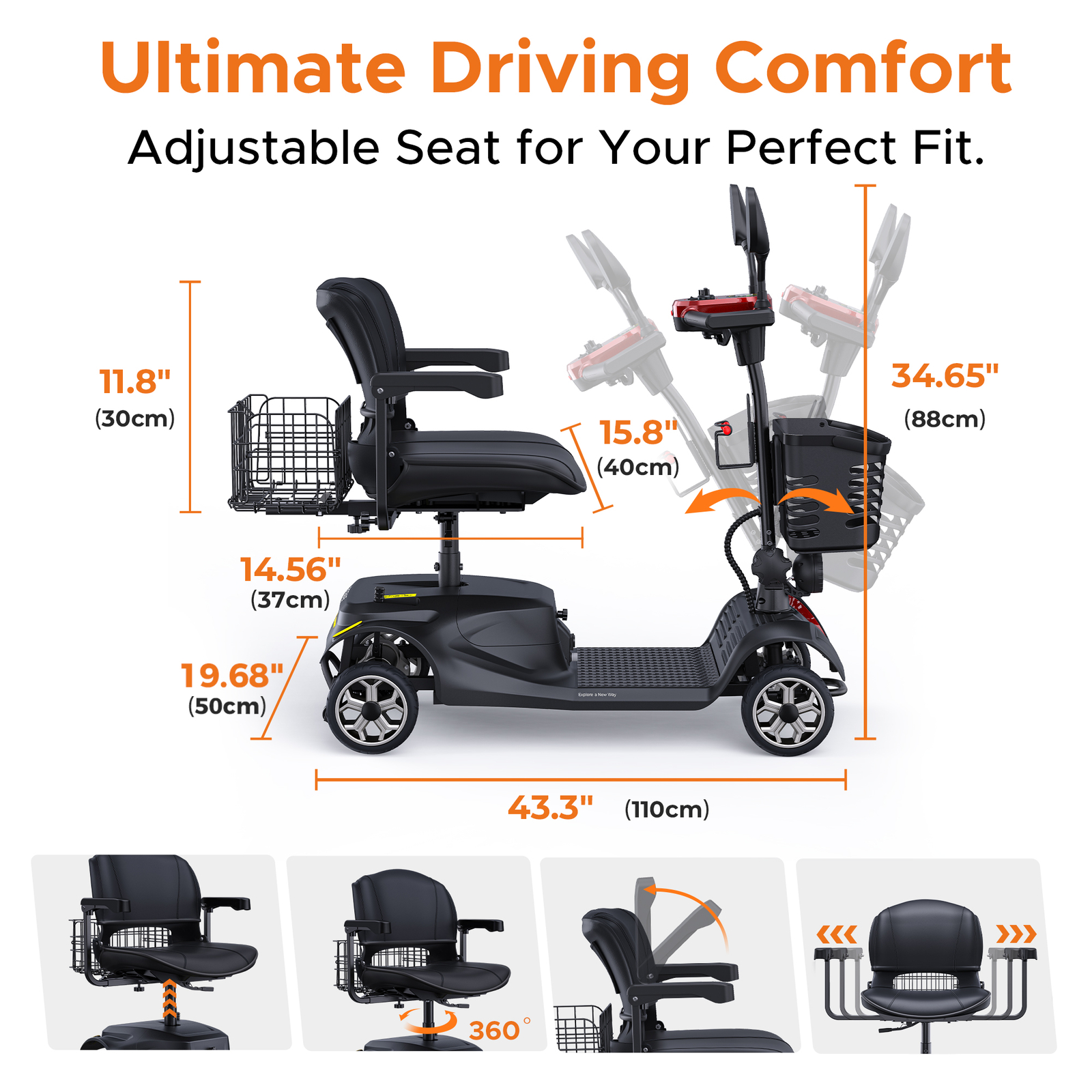 MAX 330lb 4 Wheel Electric Wheelchair 24V Folding Senior Electric Scooter