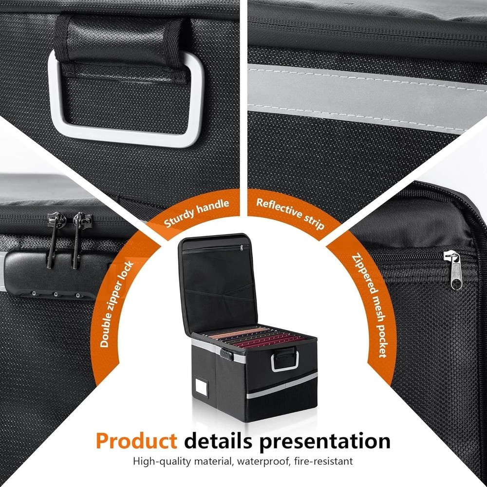 New Black fireproof and waterproof safe,folder and file box with key lock