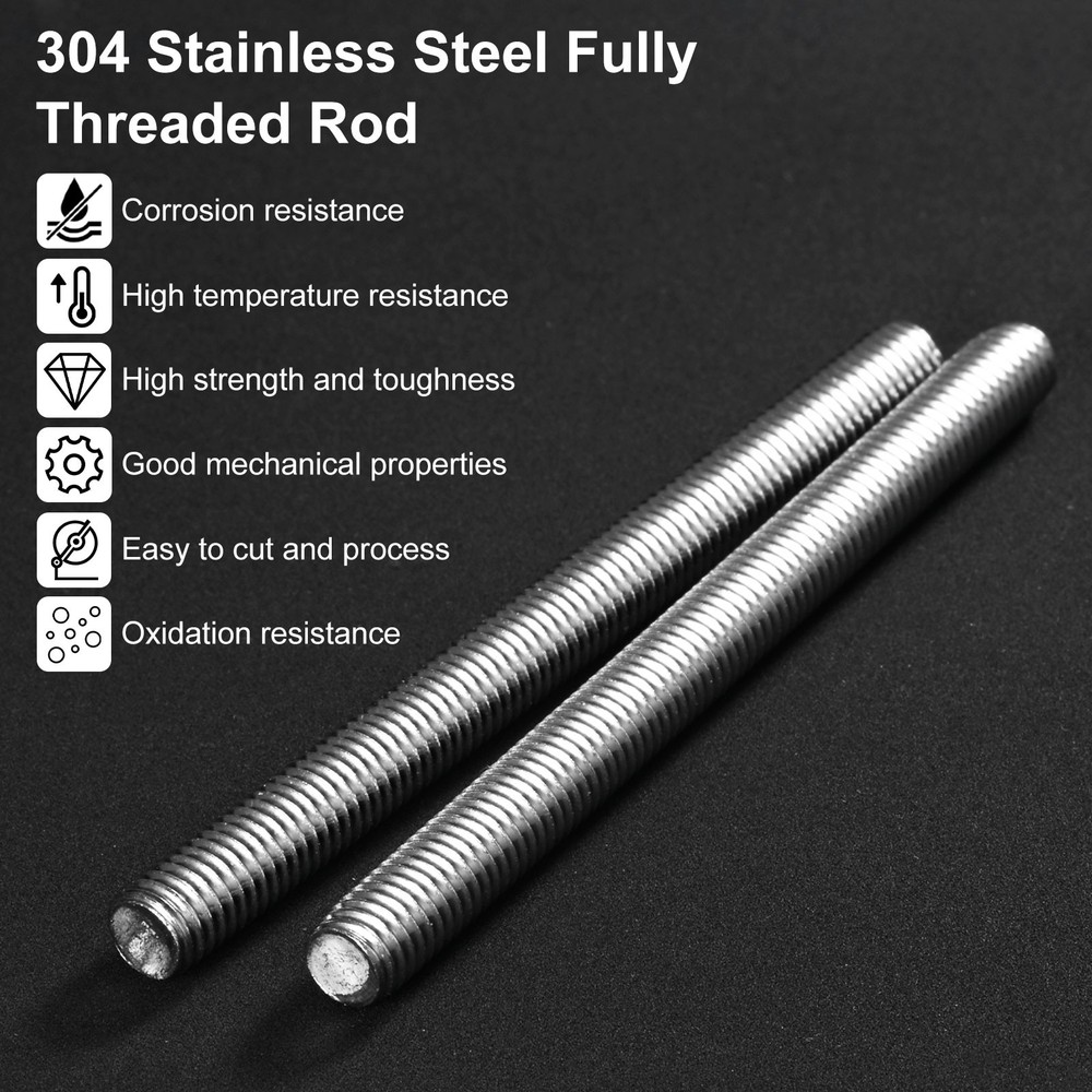4-Pack Fully Threaded Rod, M6x140mm Stainless Steel Right Hand Thread Bar Studs