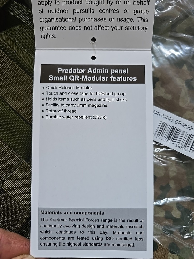 New KarrimorSF PREDATOR Admin Commanders Panel Pouch Molle Olive Karrimor SF