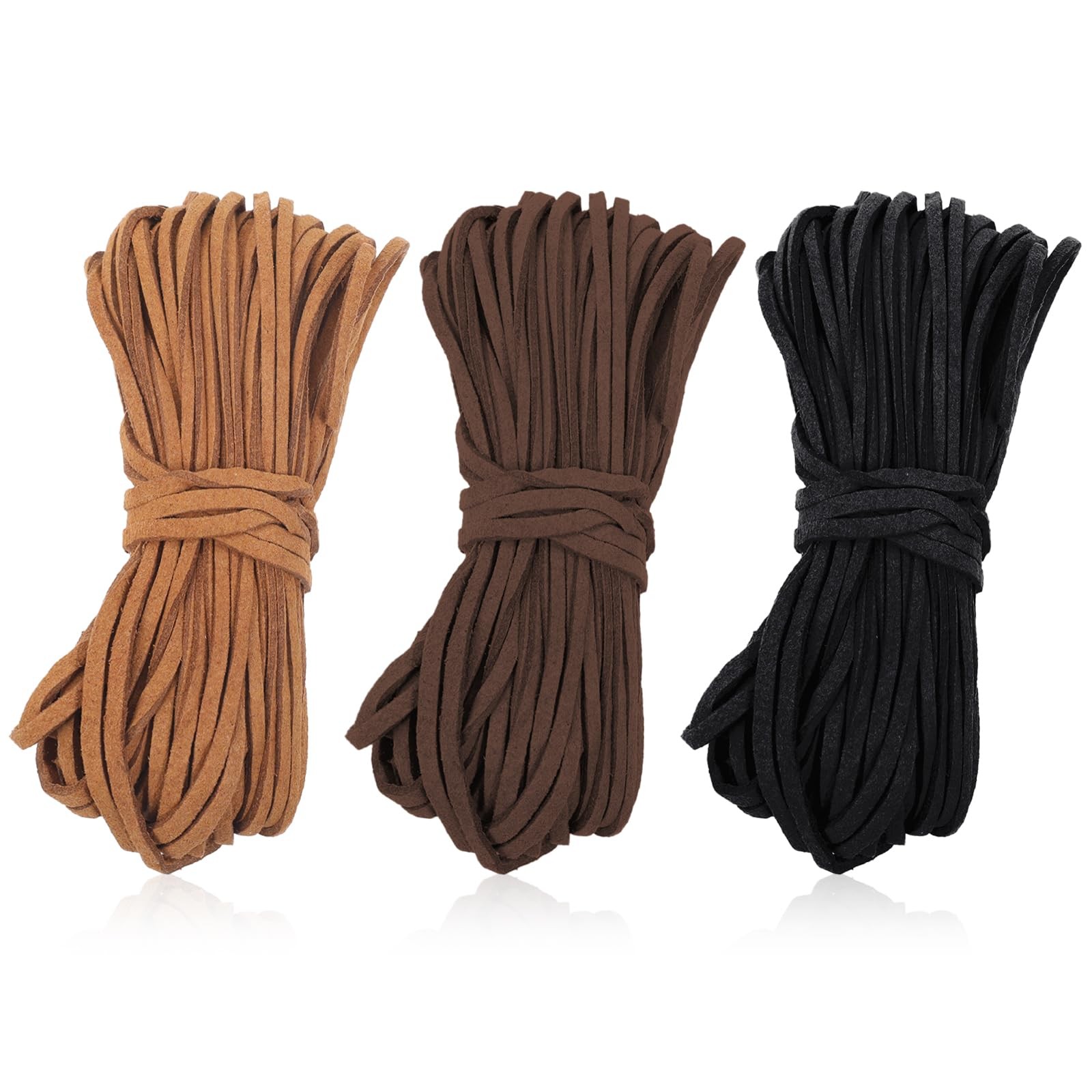32.8 Yards 3 Bundles 3mm Leather String, Natural Flat Suede Black