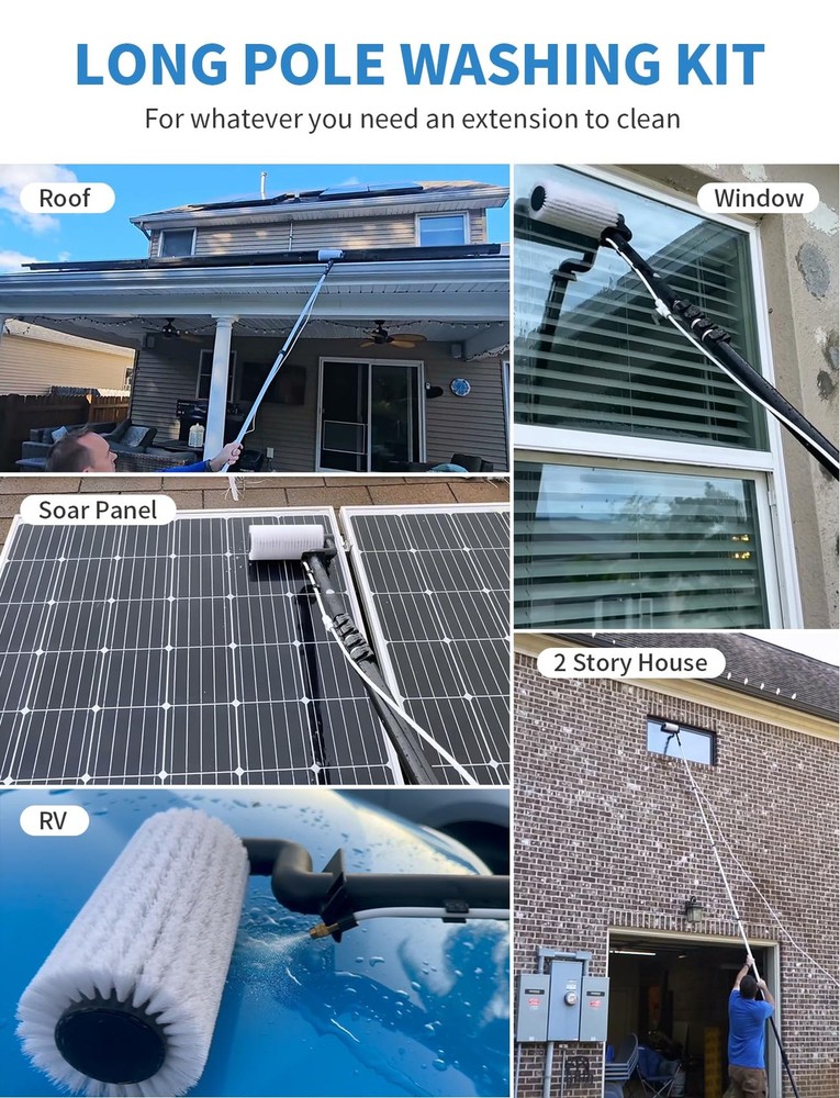 Solar Panel Cleaning Kit, 20FT Solar Panel Cleaning Brush and Pole with Soap ...