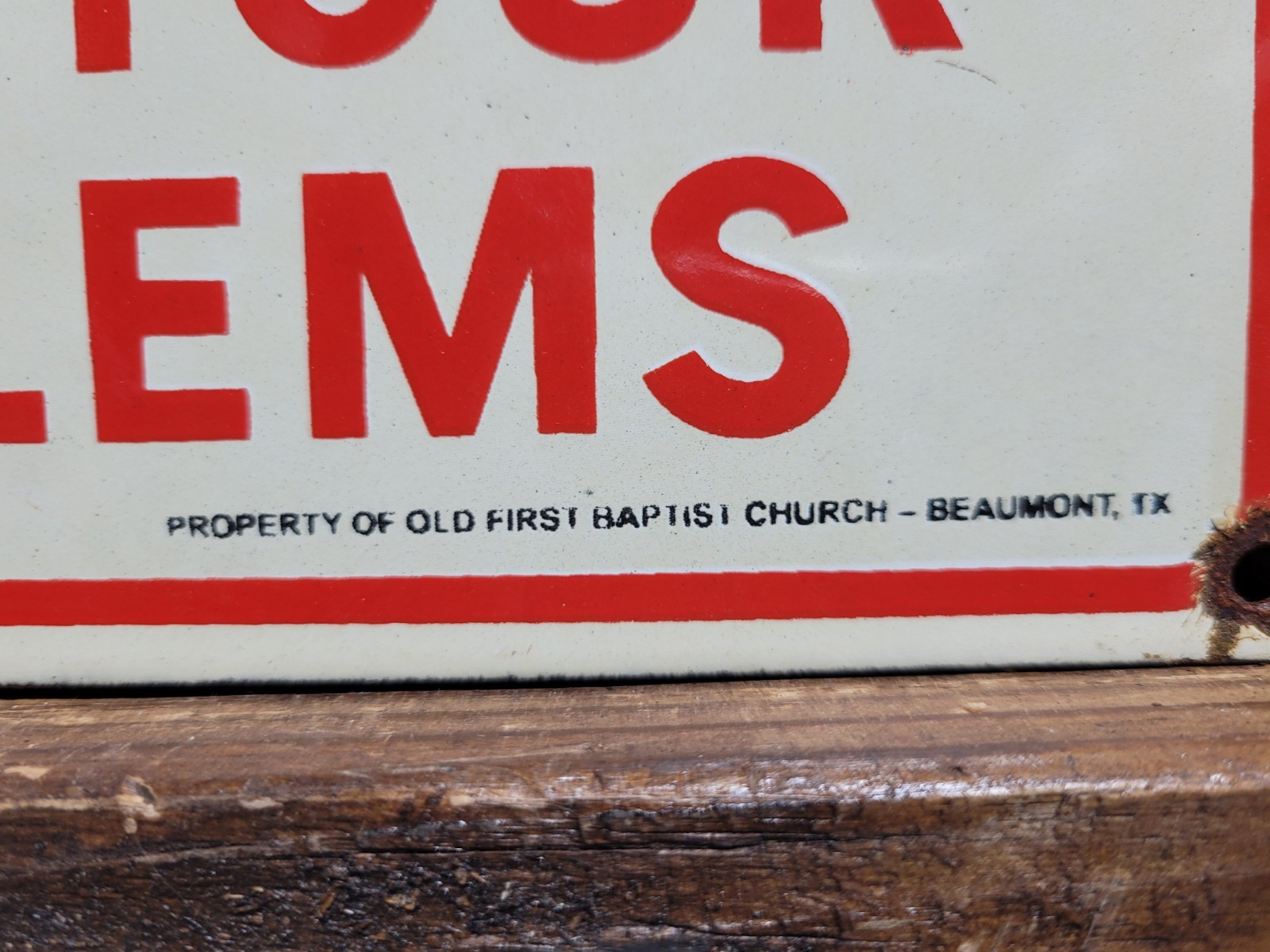 VINTAGE JESUS PORCELAIN SIGN OLD BAPTIST CHURCH RELIGIOUS BIBLE BEAUMONT TX GOD