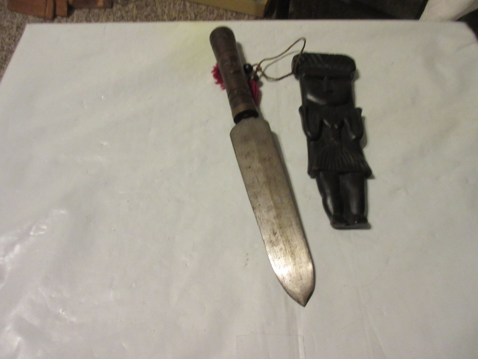 Vintage Tribal Knife in Carved Wooden Sheath