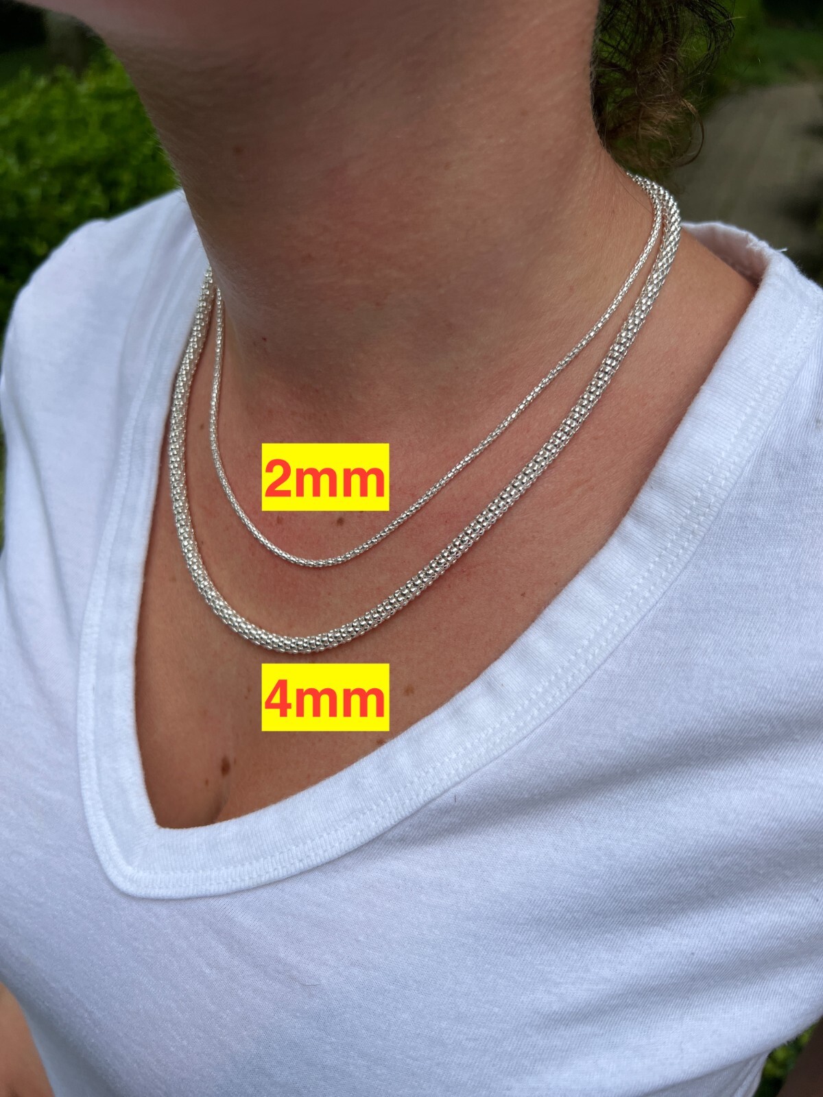 Real Solid 925 Sterling Silver Diamond Cut Popcorn Mesh Chain Necklace Coreana