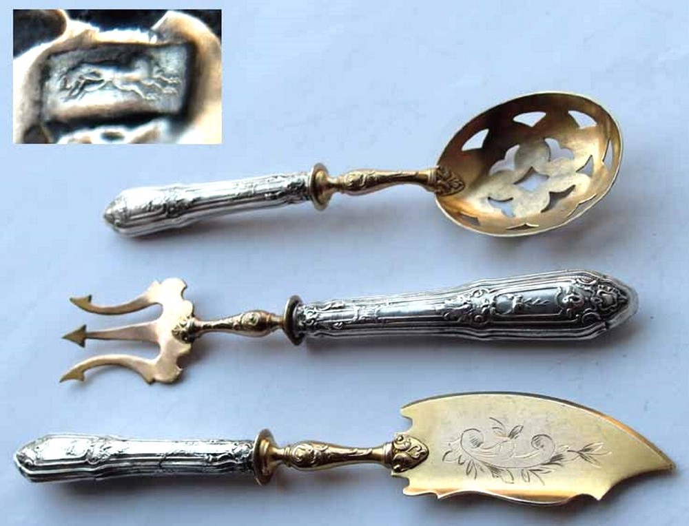 Set Serving Fork Serving Spoon Pate Server France Silver around 1900 E930