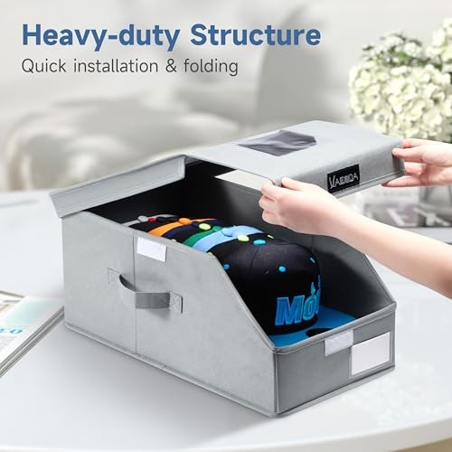 4 Pack Stackable Hat Organizer for Baseball Caps, Clear Hat Storage Box with