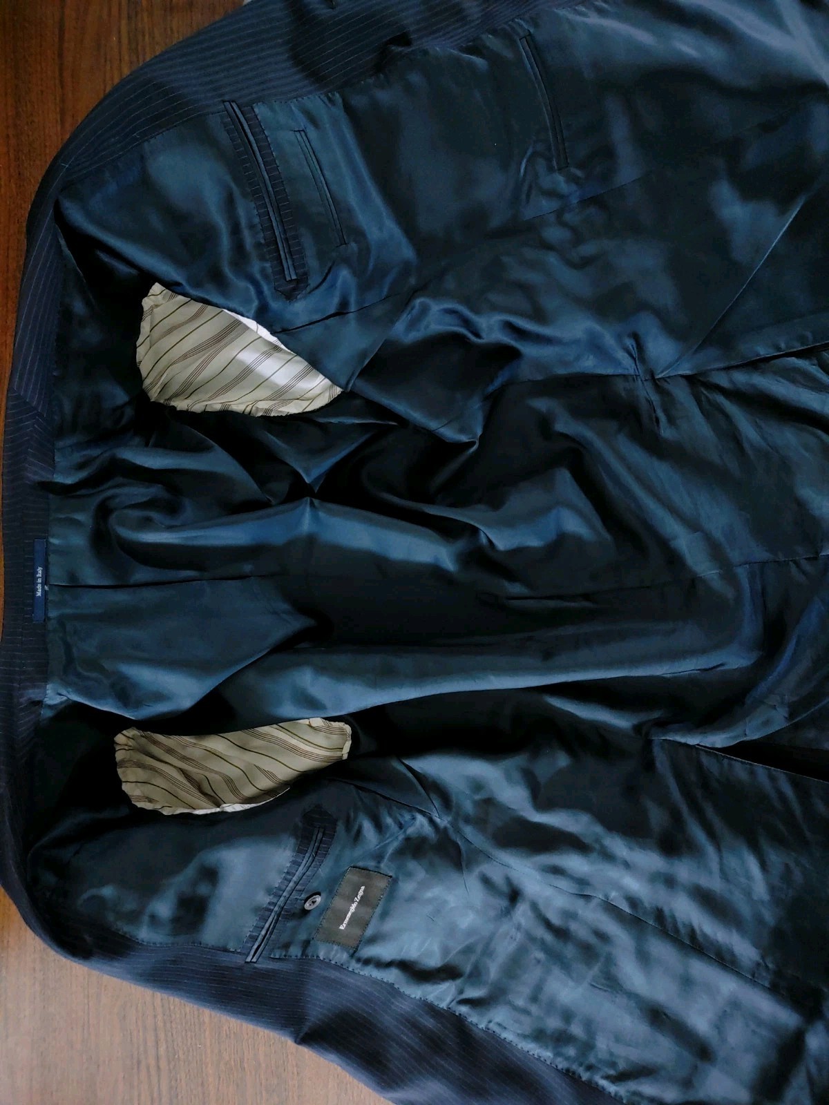 Ermenegildo Zegna Suit Jacket 42/44R Navy Blue Wool Pinstripe Italy Working Cuff