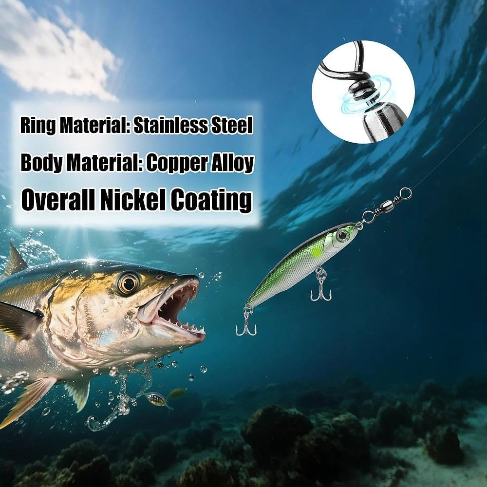 Fishing Barrel Swivels - 50Pcs Solid Ring Rolling Swivel Connector High Strength