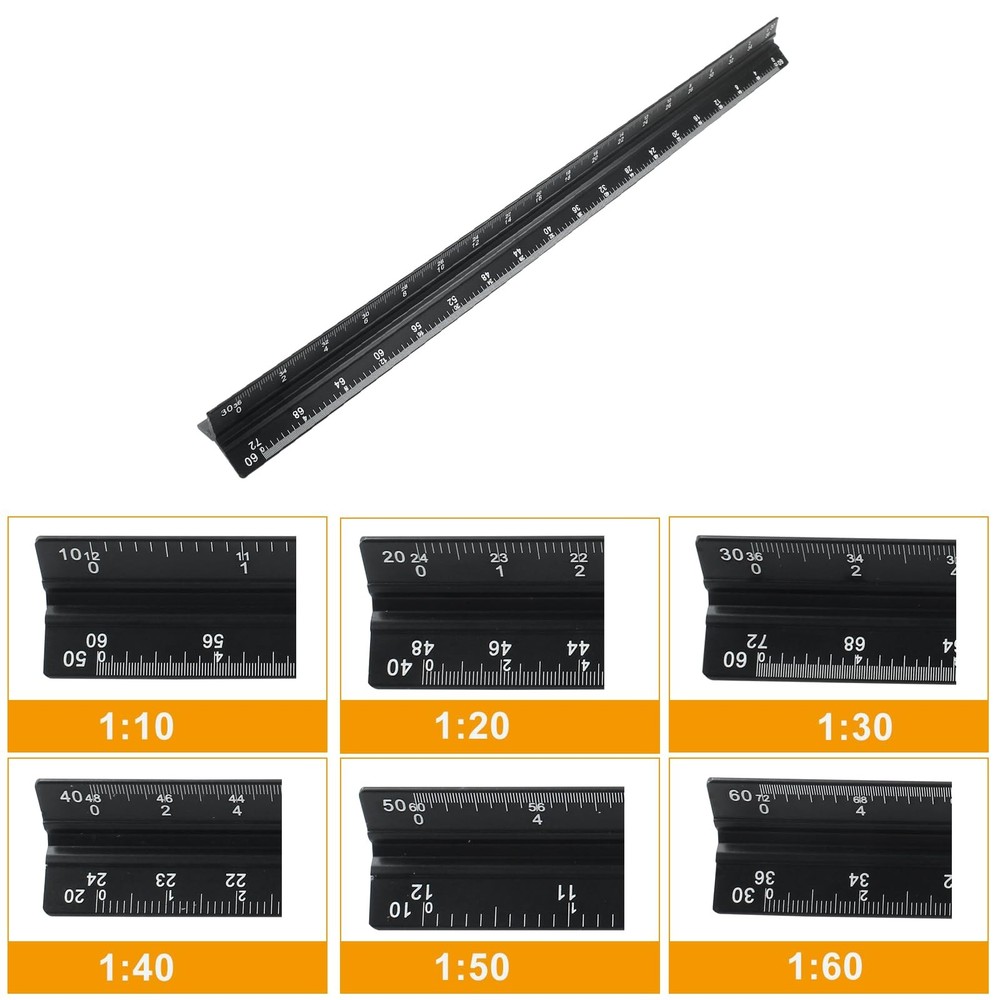 12 Inch Engineer Scale Ruler Aluminum Triangular Engineering Ruler Laser Etched